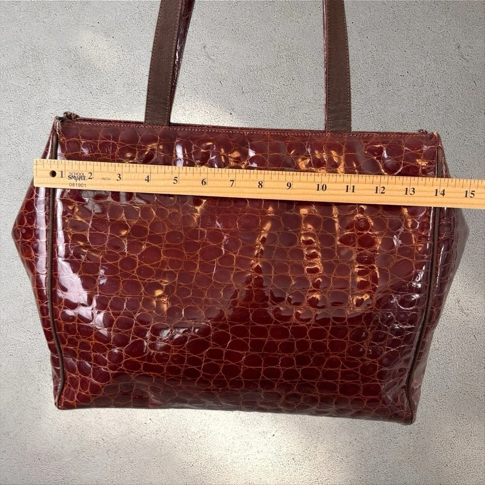 Vtg Salvatore Ferragamo Croc Embossed Shoulder Tote‎ Vara Bag Purse